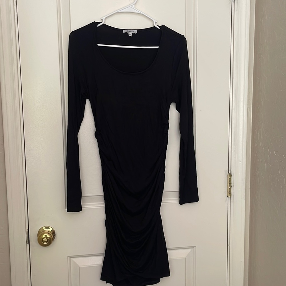 Black long sleeve ruched dress